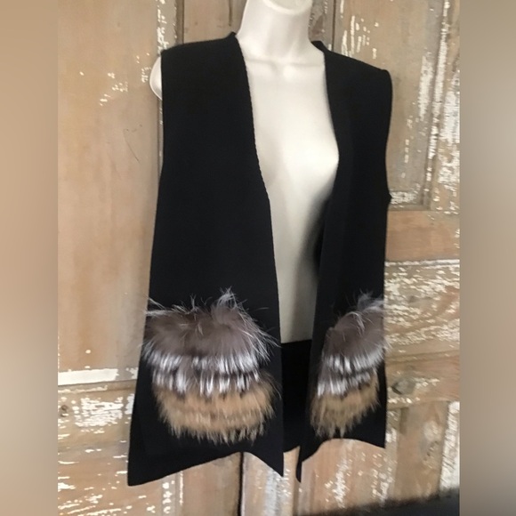 Linda Richards Fur Pocket Open Vest Cardigan Silver Fox Raccoon Size Small - Picture 2 of 10